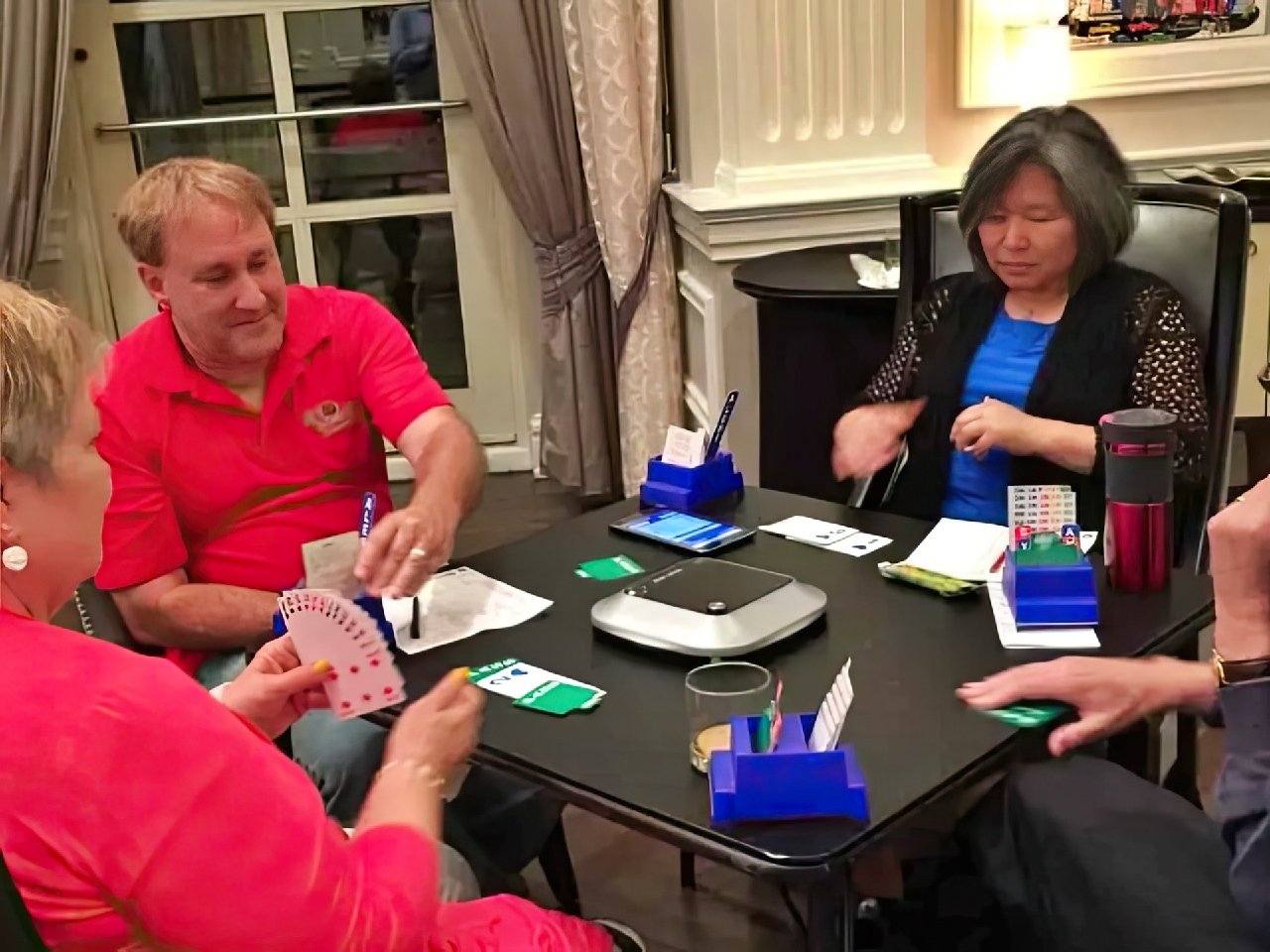 Competitive play during a bridge final.